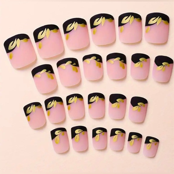 Short Square Tip Black French Manicure with Gold Accents, NIB Kit - Picture 3 of 3